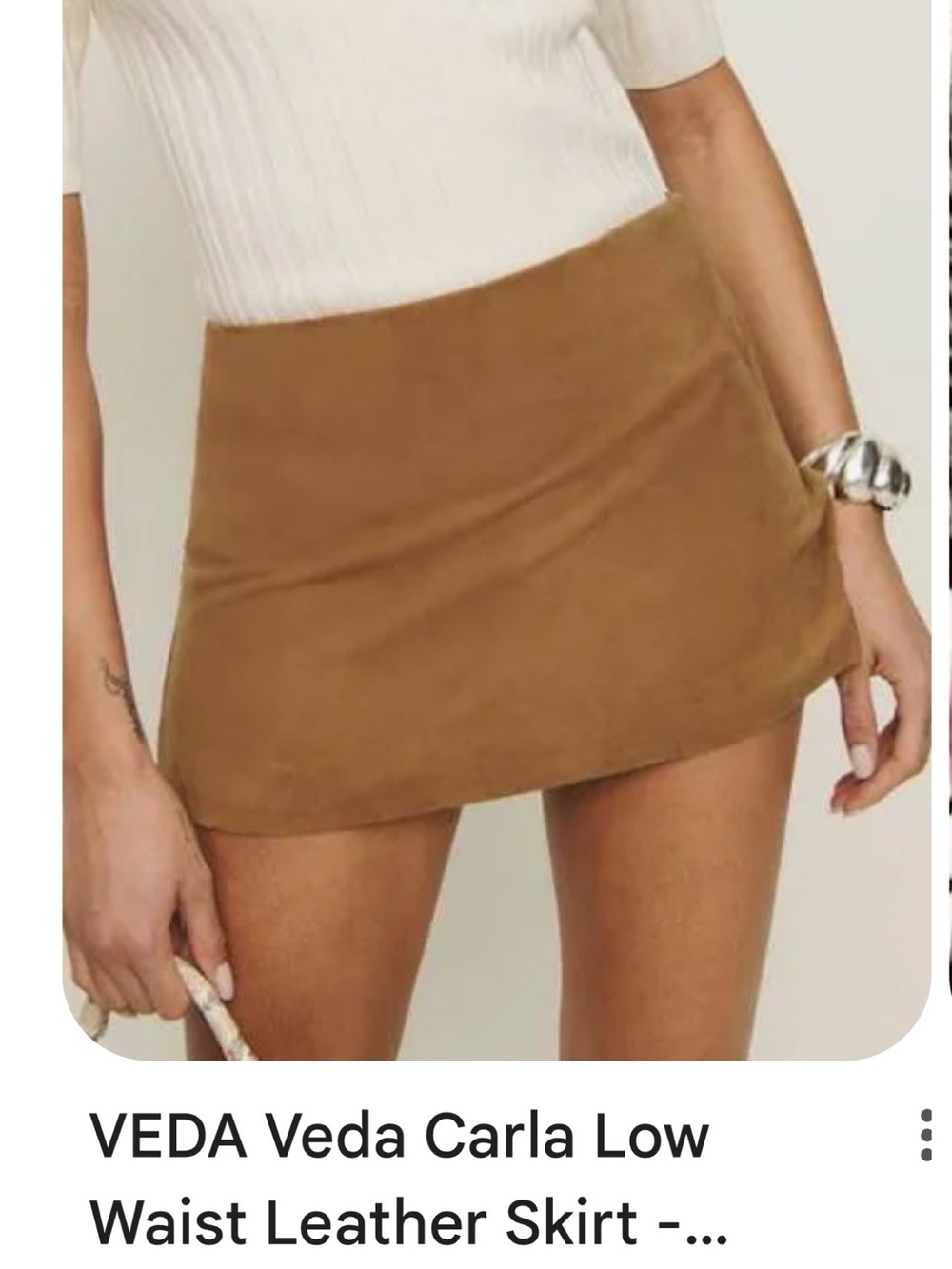 Reformation Veda low waist Suede Mini Skirt - Cognac. Topanga Canyon.